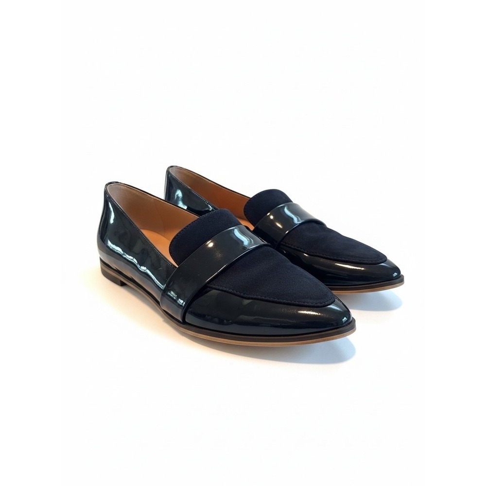 Dr. Scholls Loafers Navy Blue Patent Suede Mixed Media Pointed Toe Dark Academia